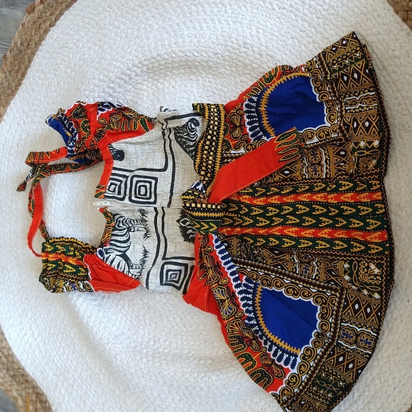 Handmade African Bright Orange & Blue Printed Zebra Dress - Picture 2 of 8